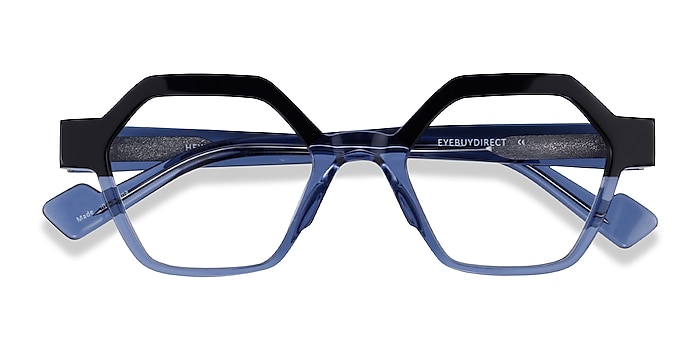 Black Clear Blue Hexed -  Acetate Eyeglasses