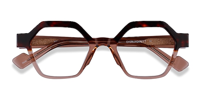 Tortoise Clear Brown Hexed -  Acetate Eyeglasses