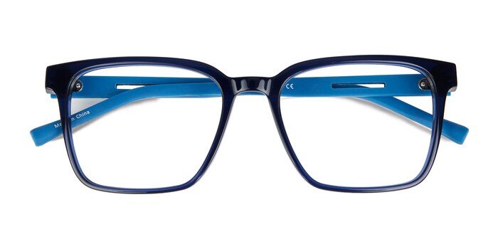 Mod Square Clear Blue Full Rim Eyeglasses | EyeBuyDirect