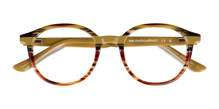 Brown Yellow Striped Expression -  Acetate Eyeglasses