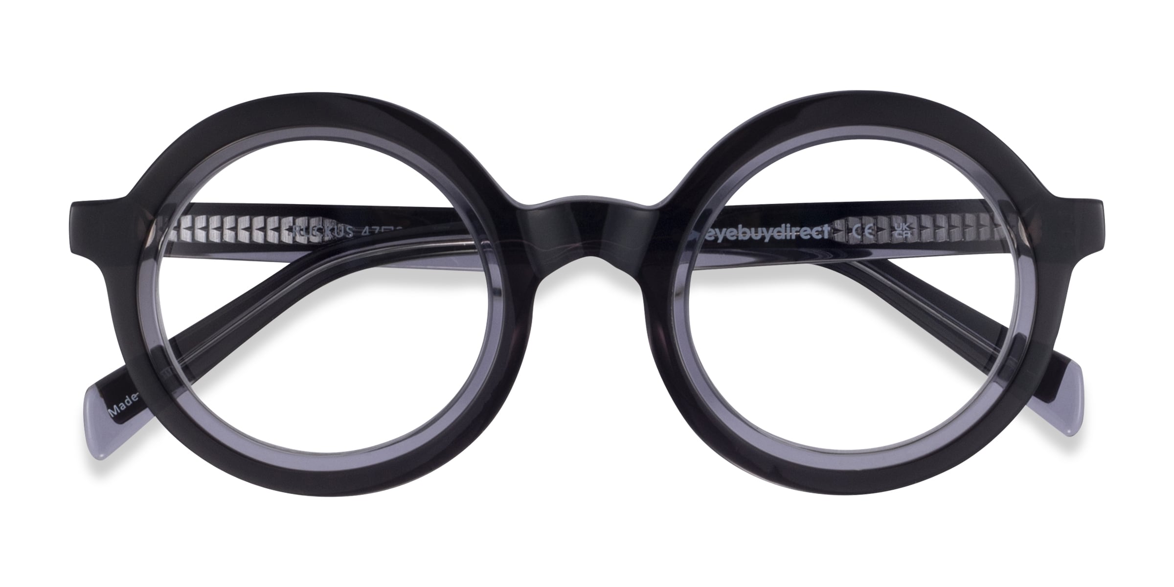 Ruckus Round Black Clear Gray Full Rim Eyeglasses |