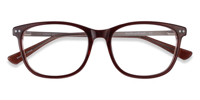 Brown Grid -  Lightweight Acetate, Metal Eyeglasses