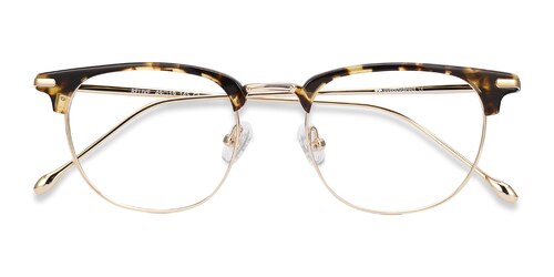 Unisex S Browline Tortoise Golden Acetate, Metal Prescription Eyeglasses - Eyebuydirect S Relive