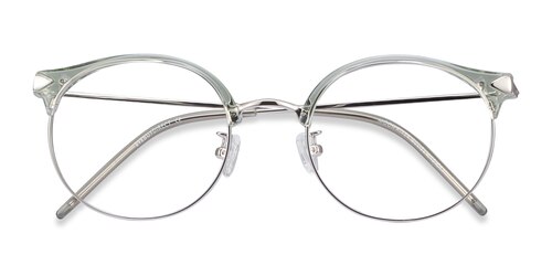Female S Round Clear Green Plastic, Metal Prescription Eyeglasses - Eyebuydirect S Moon River