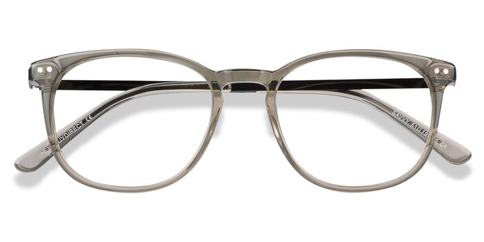 Clear Gray Savvy -  Lightweight Acetate, Metal Eyeglasses