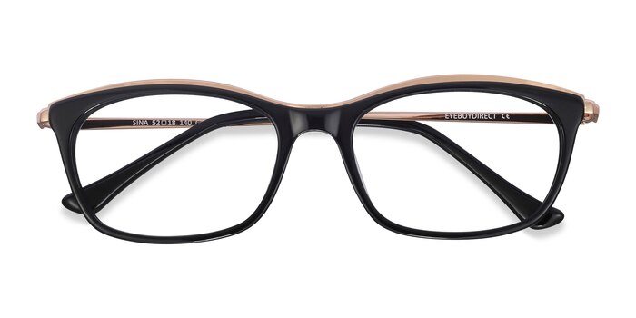 Sina Rectangle Black Golden Glasses for Women | Eyebuydirect