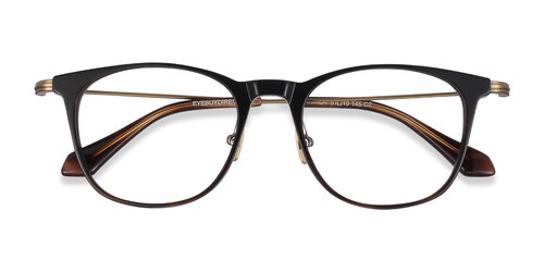 Unisex S Square Black Brown Acetate, Metal Prescription Eyeglasses - Eyebuydirect S Walker