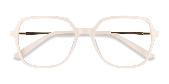 Progressive Eyeglasses Online with Largefit, Square, Full-Rim Acetate/ Metal Design — Lenny in Cream/black/mellow Yellow by Eyebuydirect - Lenses