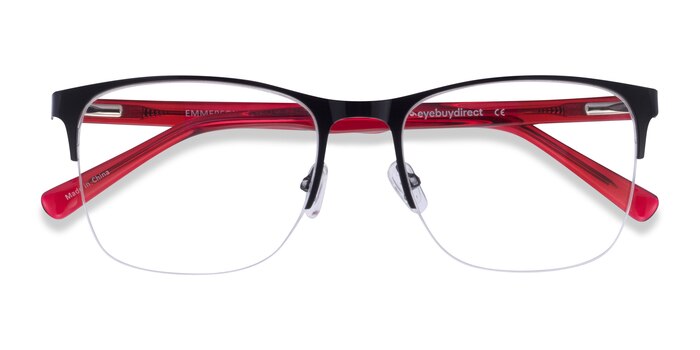 Shiny Black & Red Emmerson -  Acetate, Metal Eyeglasses