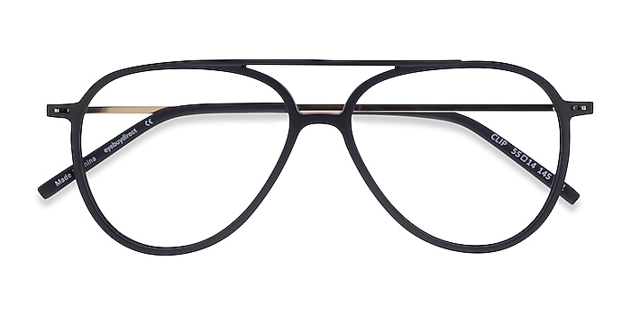 Matte Black & Gold Clip -  Geek Plastic, Metal Eyeglasses