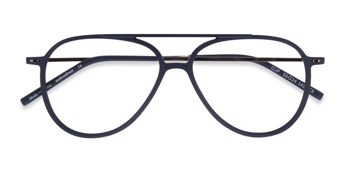 Matte Navy & Gold Clip -  Geek Plastic, Metal Eyeglasses