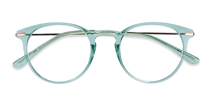 Clear Green & Rose Gold Particle -  Colorful Plastic, Metal Eyeglasses