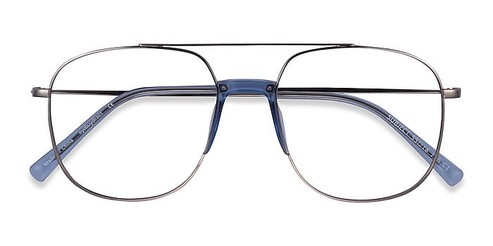 Silver & Clear Blue Subject -  Acetate, Metal Eyeglasses