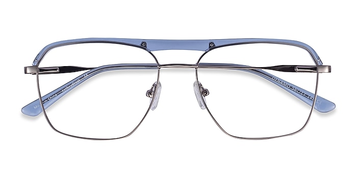 Clear Blue & Gunmetal Dynamo -  Acetate, Metal Eyeglasses
