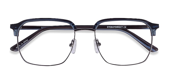 Blue Striped & Gunmetal Break -  Acetate, Metal Eyeglasses