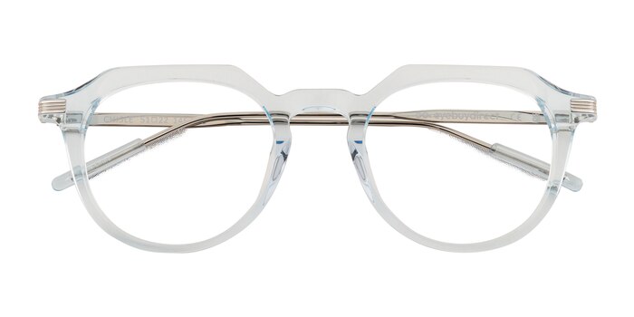 Clear Blue Silver Chisle -  Acetate Eyeglasses