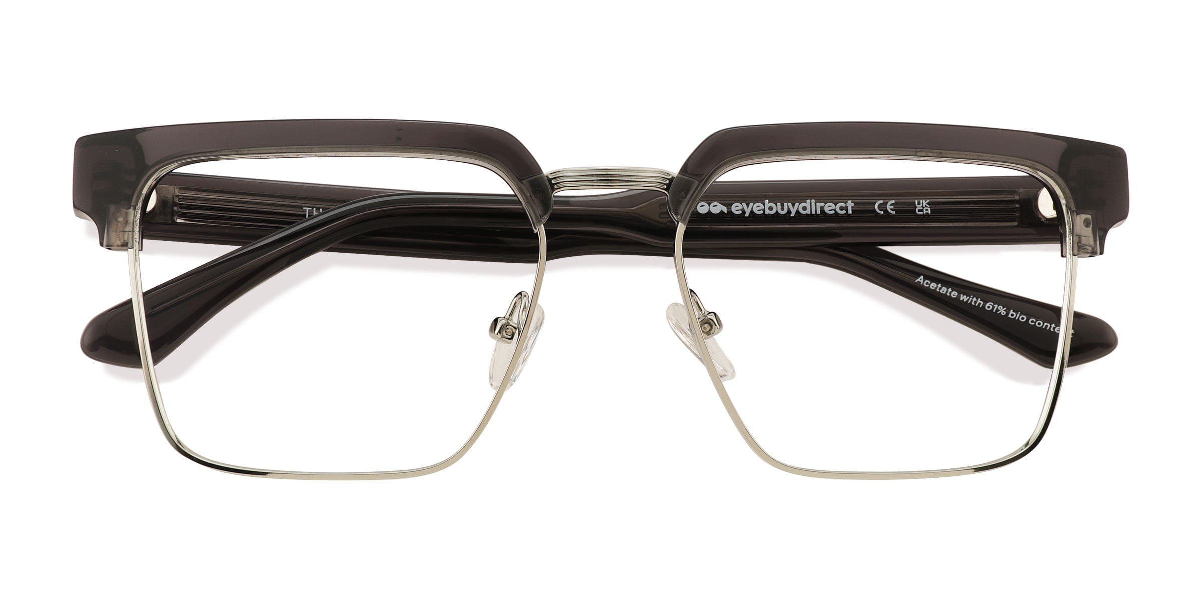 Male s browline Gray Silver AcetateEco FriendlyMetal Prescription eyeglasses - Eyebuydirect s Thatcher 63$