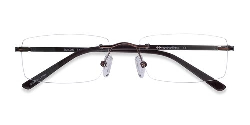Unisex S Rectangle Brown Metal Prescription Eyeglasses - Eyebuydirect S Edison