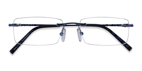 Unisex S Rectangle Navy Metal Prescription Eyeglasses - Eyebuydirect S Earl