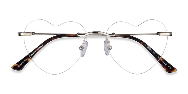 Silver Heart Shaped Prescription Glasses Heart Shape RX Eyeglasses Women  Heart Eye Glasses Prescription Eyewear Frame Lenses 