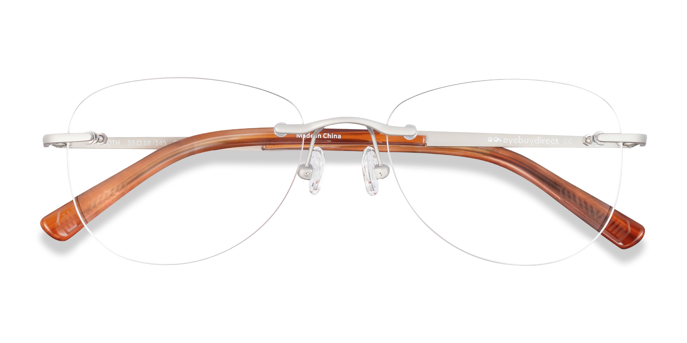 Optical Eyewear - Oval Shape, Metal Half Rim Frame - Prescription  Eyeglasses RX, Shiny Silver 
