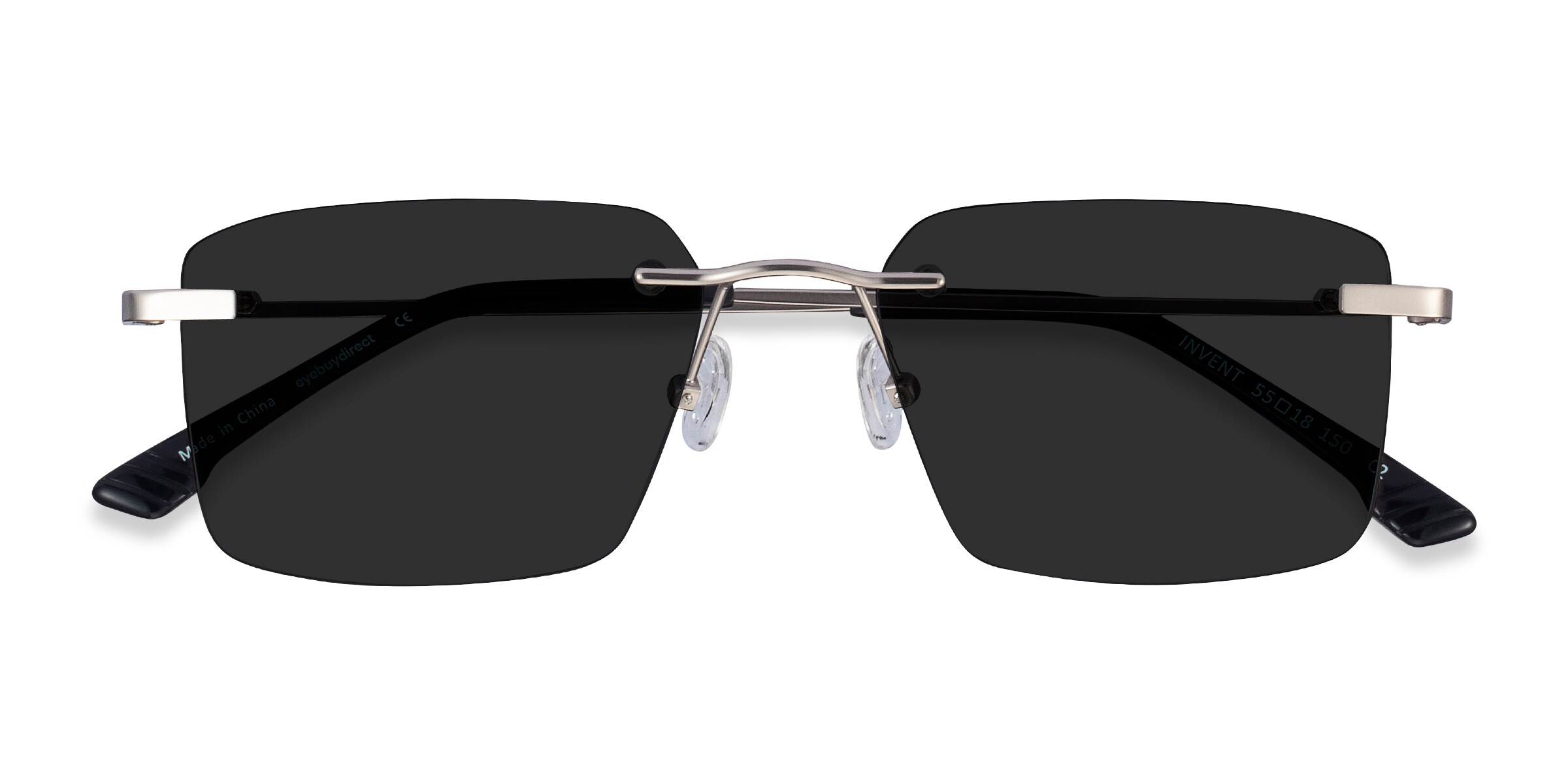 Invent - Rectangle Matte Silver Frame Sunglasses For Men