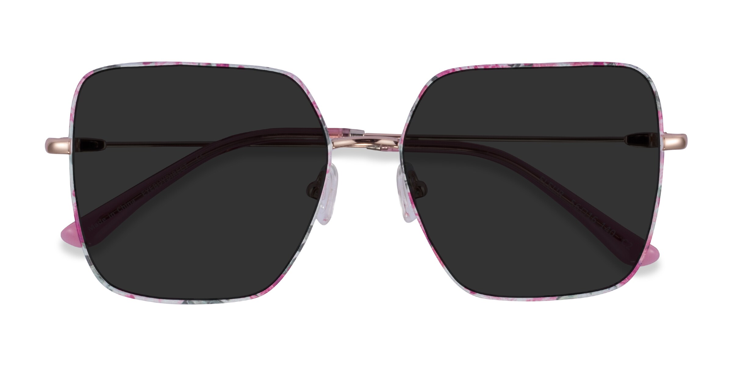 Female s square Shiny Rose Gold Red Floral Metal Prescription sunglasses - Eyebuydirect s Fleur 37$