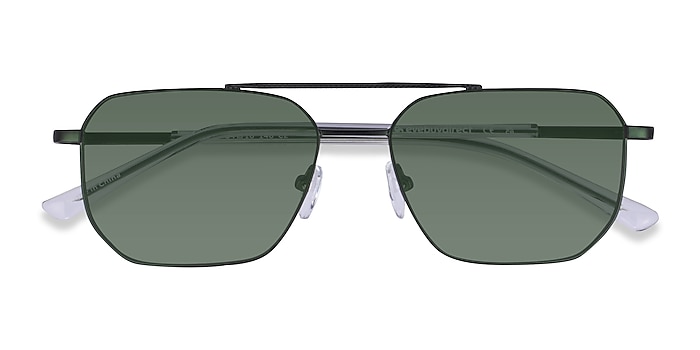 Matt Green Shiny Clear Pilot -  Metal Sunglasses