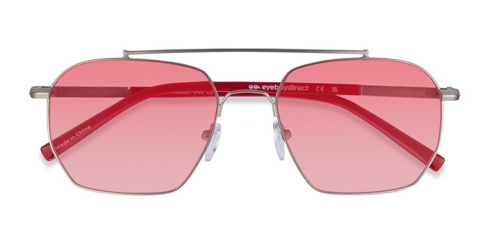 Matt Silver Solid Red Golf -  Metal Sunglasses