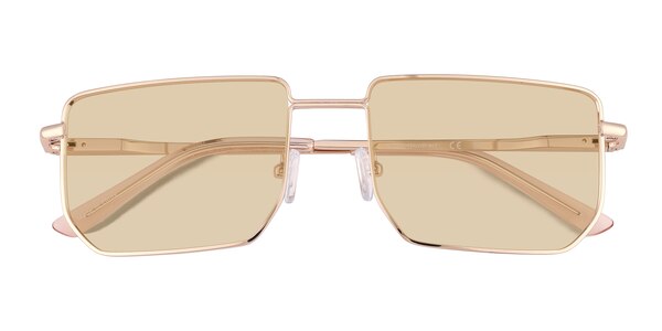 Round-Frame Shiny Light Bronze and Roviex Gold-Tone Sunglasses