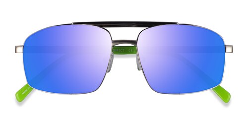 Male S Rectangle Silver Green Acetate,Metal Prescription Sunglasses - Eyebuydirect S Punt