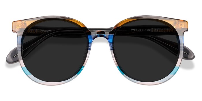 Valence - Round Brown Blue Frame Sunglasses For Women | Eyebuydirect