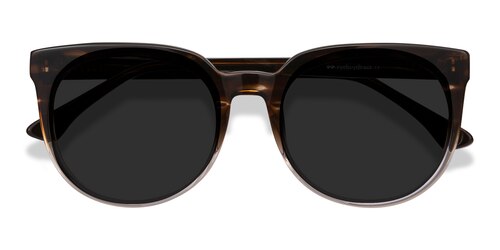 Female S Round Brown Striped Acetate Prescription Sunglasses - Eyebuydirect S Queen
