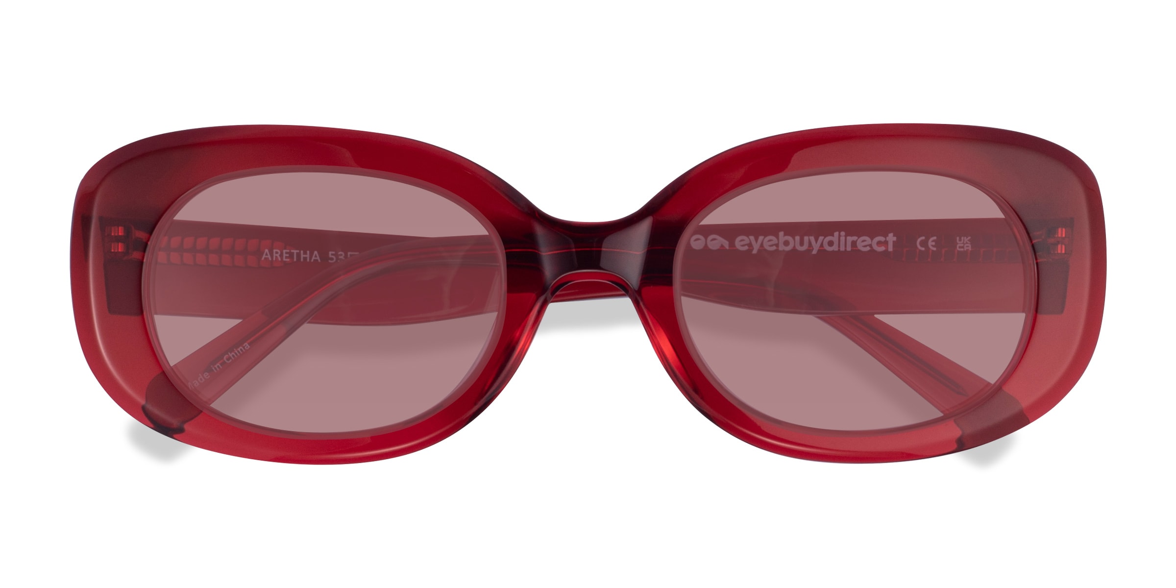 Aretha - Oval Crystal Red Frame Prescription Sunglasses | Eyebuydirect