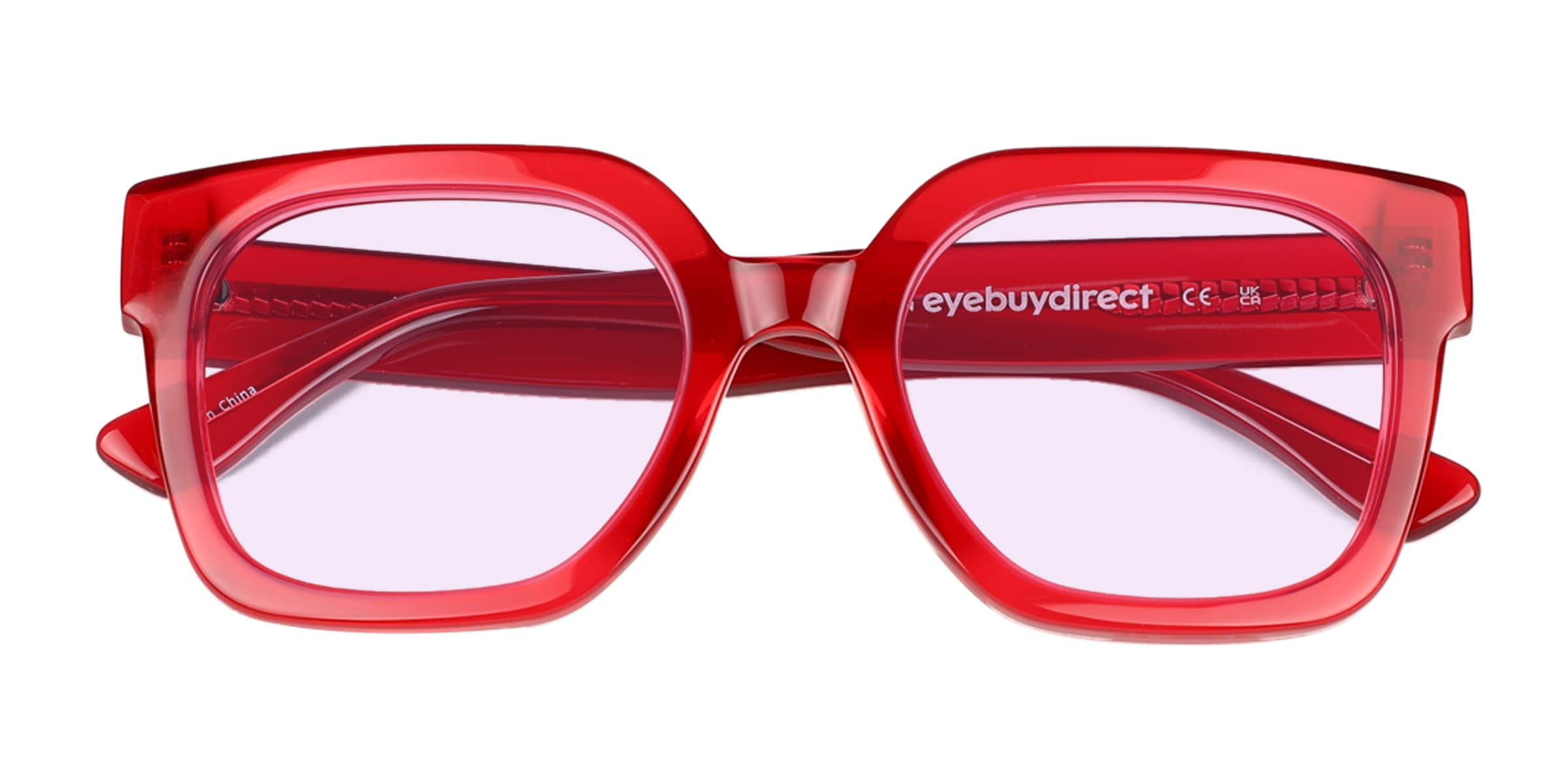 Helia - Square Crystal Red Frame Prescription Sunglasses