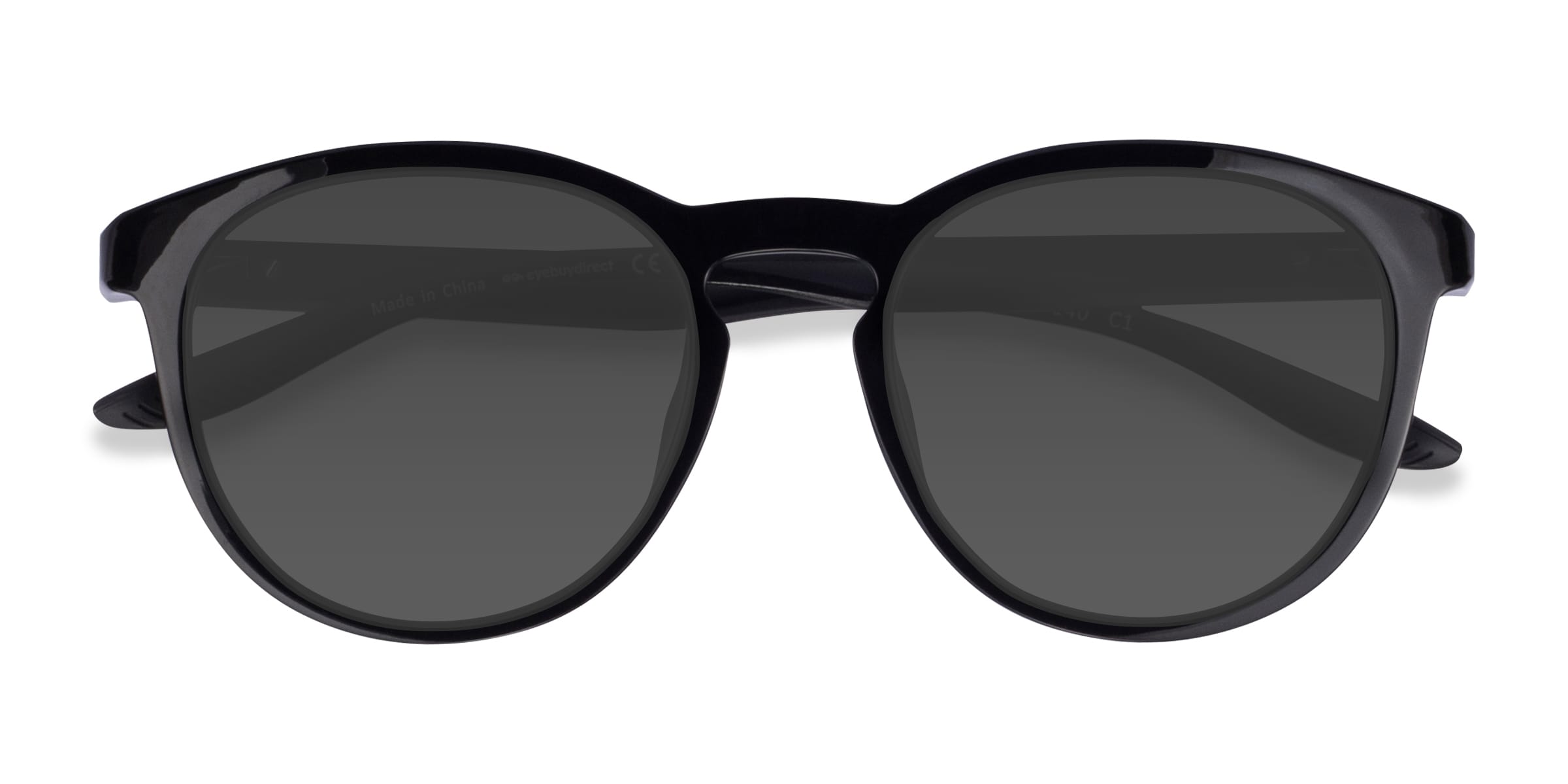 Elan - Round Shiny Black Frame Prescription Sunglasses | Eyebuydirect