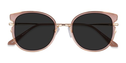 Female S Square Clear Brown Gold Acetate,Metal Prescription Sunglasses - Eyebuydirect S Fascination
