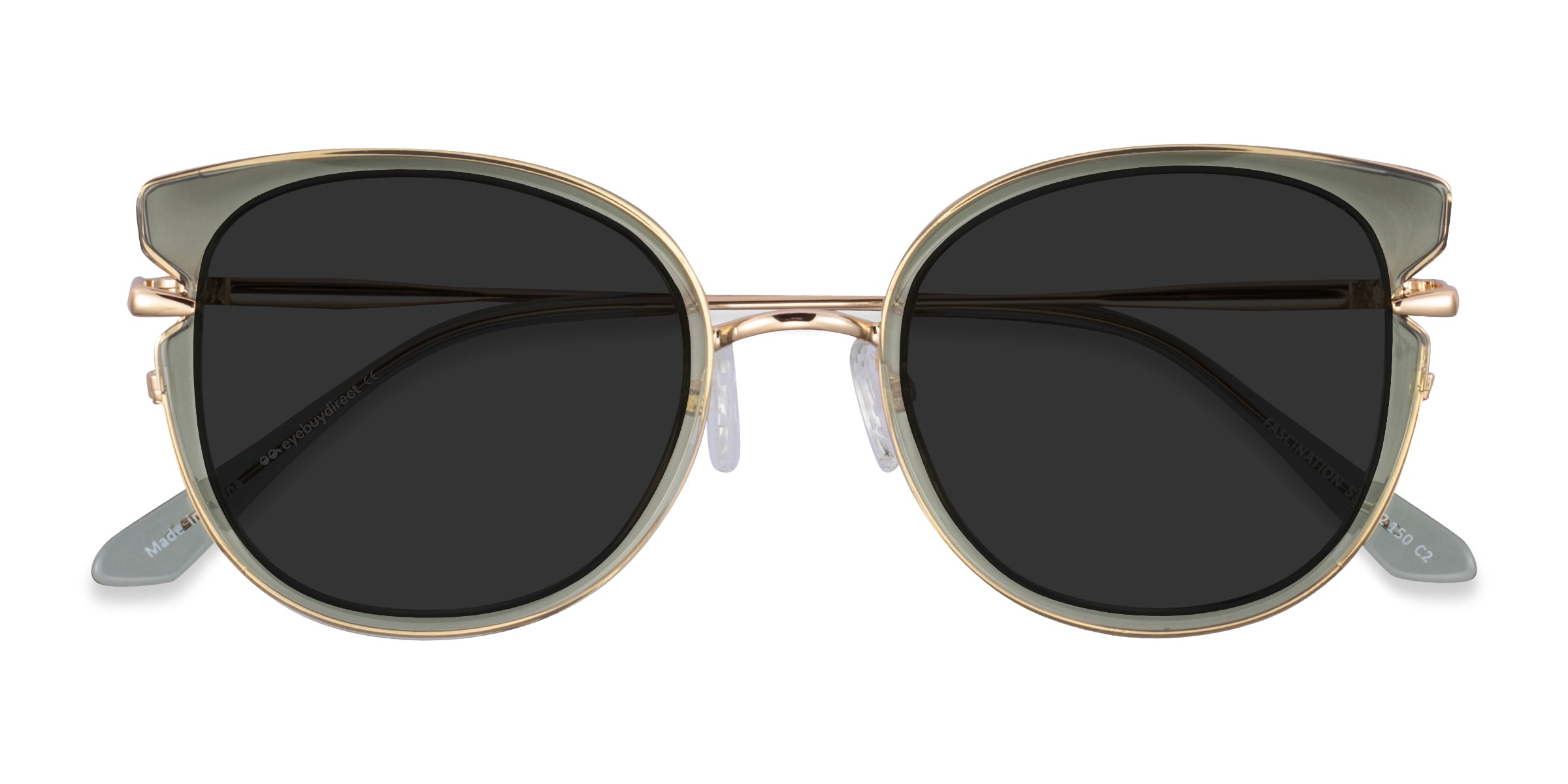 Fascination - Square Clear Green Gold Frame Sunglasses For Women |