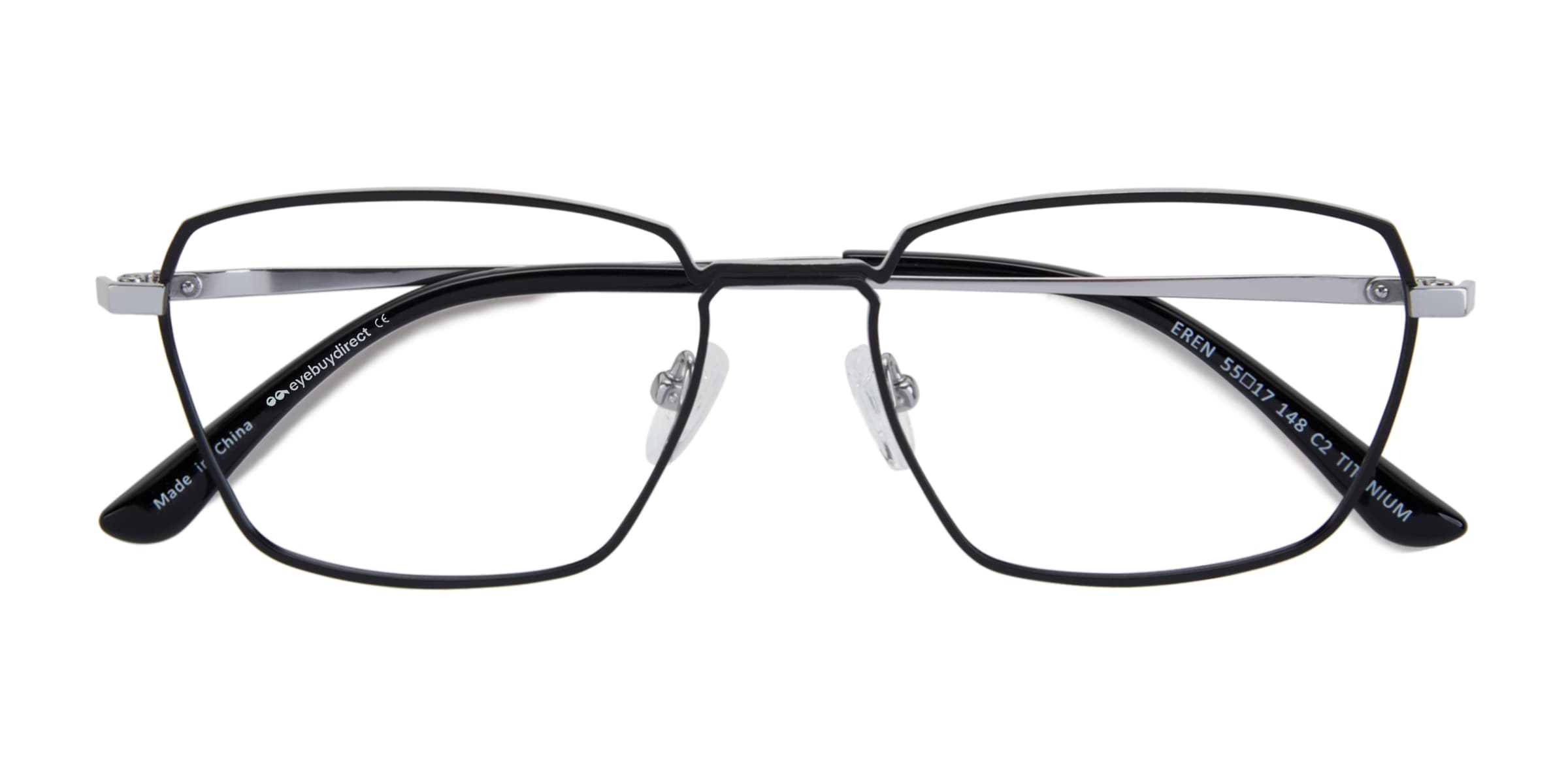 Unisex s rectangle Black Silver Titanium Prescription eyeglasses - Eyebuydirect s Eren 157$