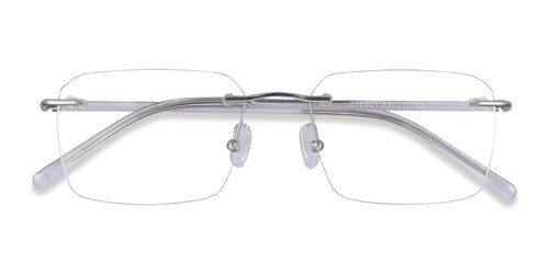 Unisex S Rectangle Silver Clear Titanium Prescription Eyeglasses - Eyebuydirect S Nate
