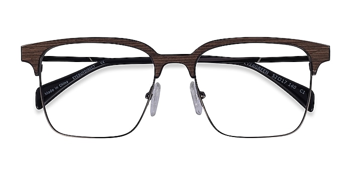 Gunmetal & Wood Evergreen -  Classic Wood Texture Eyeglasses