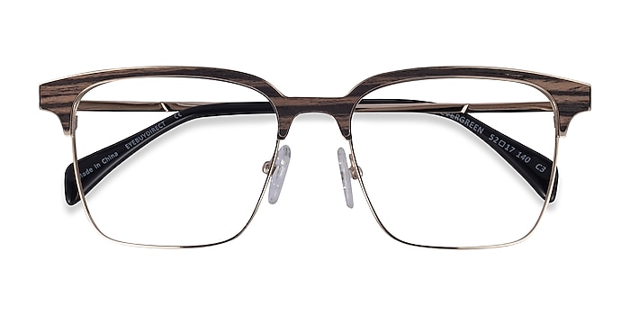 Gold & Striped Wood Evergreen -  Classic Wood Texture Eyeglasses