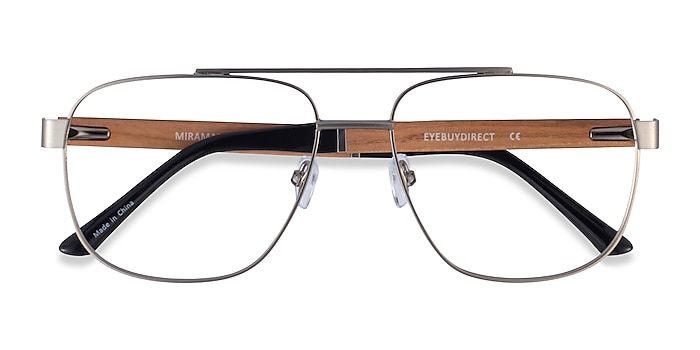 Matte Silver Miramar -  Wood Texture Eyeglasses