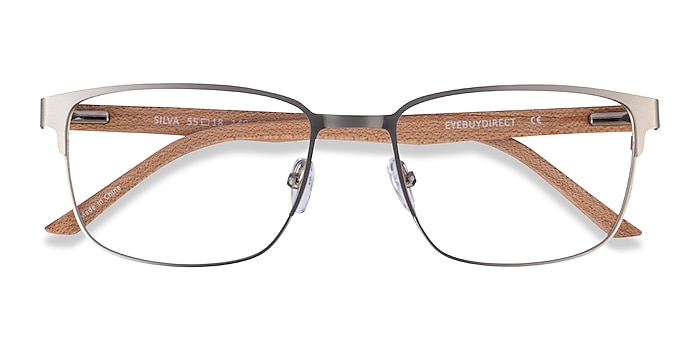 Matte Silver Silva -  Wood Texture Eyeglasses