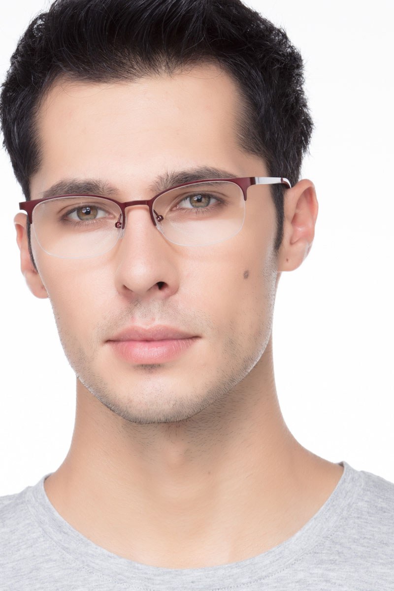 Rectangle Burgundy Semi Rimless Eyeglasses Eyebuydirect Canada