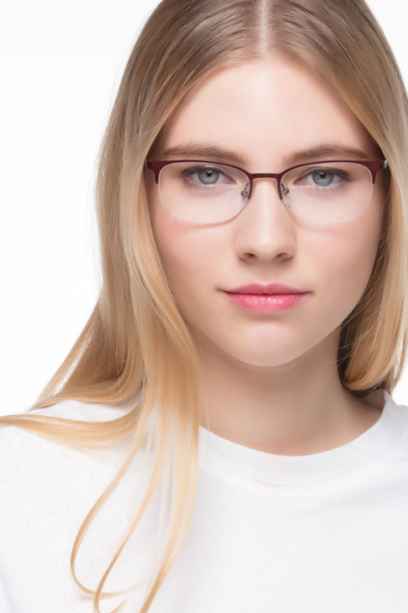 Rectangle Burgundy Semi Rimless Eyeglasses Eyebuydirect Canada