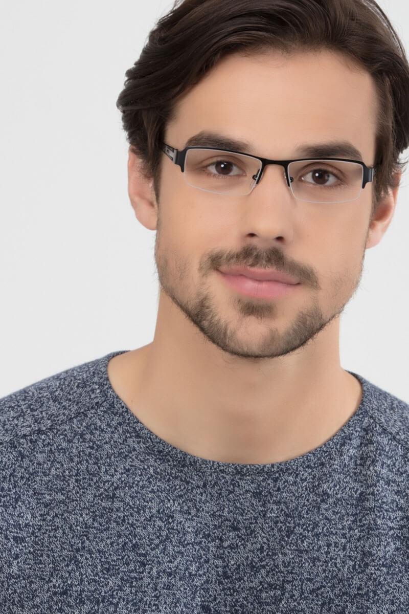 Vela Rectangle Black Semi Rimless Eyeglasses | Eyebuydirect