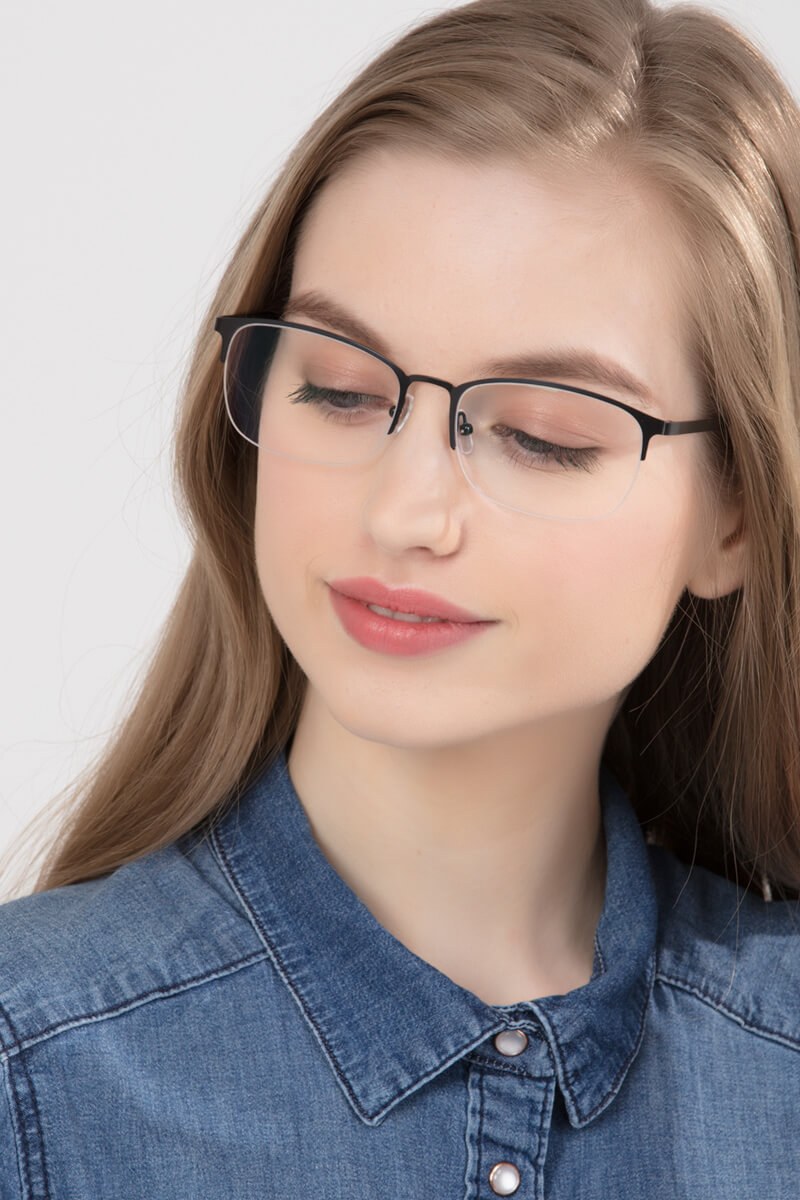 Paradox Rectangle Black Semi Rimless Eyeglasses | Eyebuydirect