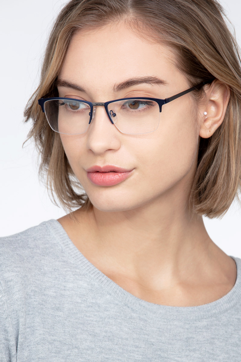 Osmosis Rectangle Blue Semi Rimless Eyeglasses Eyebuydirect Canada