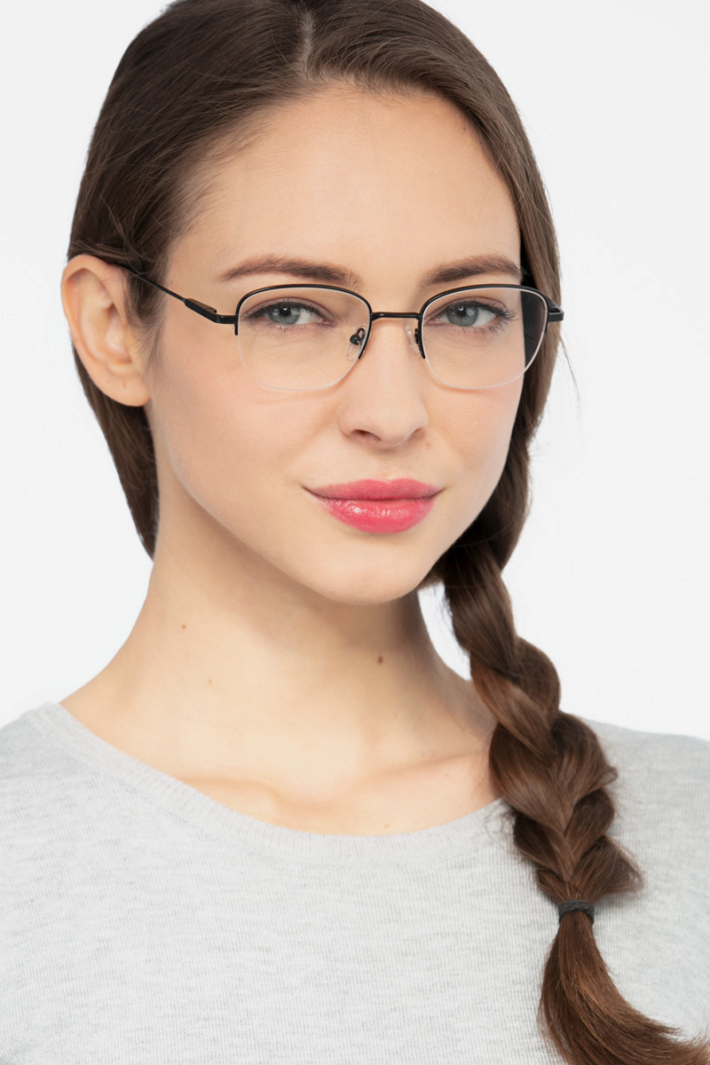 Navigator Rectangle Black Semi Rimless Eyeglasses Eyebuydirect Canada 